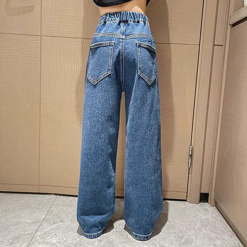 Wide Leg Jeans for Girls 6 8 9 10 11 12 14 Years Spring Autumn Loose Vintage Straight Retro Pants Fashion Teenage Kids Trousers Z250220