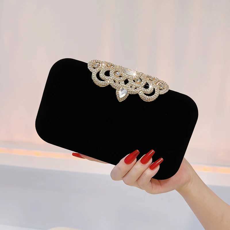 Velvet clutch bag fashionable rhinestone decorative handbag carnival music festival womens dinner party square bag Z250220