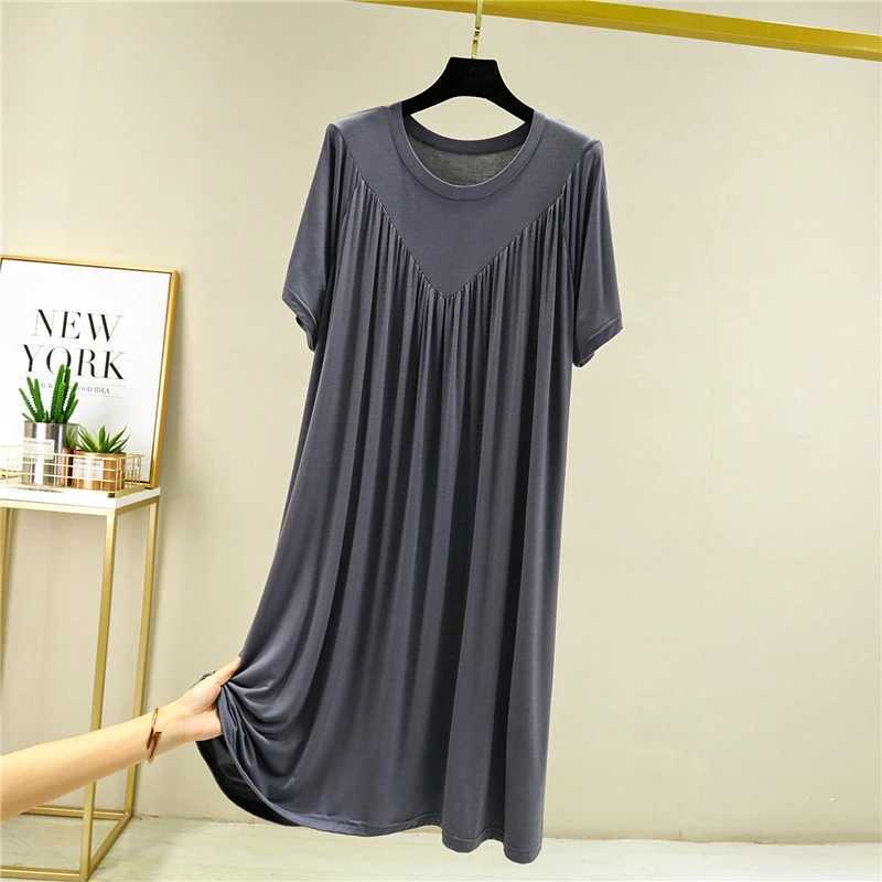 Womens Loose Modal Dress Thin Section Large Skirt Enlarged Nightdress Outer Pajamas A-line Skirt Pleated Skirt SummerXJ250220
