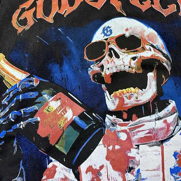 Men's T-Shirts Washed GOD SPEED Victory Skulls Drink Beer Print T-shirt Men Women High Quality Heavy Fabric Vintage Loose Godspeed Tops Tee z2502
