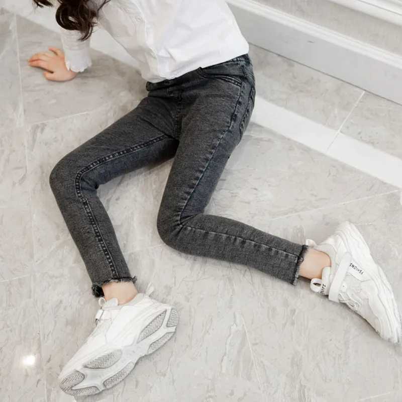 Girls Leggings new 2023 autumn kids girl jeans blue black elastic skinny children pencil pants for 4 to 13 years denim trousers Z250220