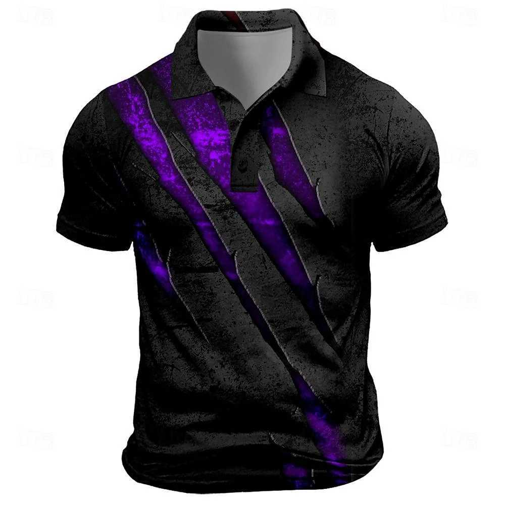 Retro mens polo shirt with scratch print casual short sleeved T-shirt lapel button golf sports shirt fashionable oversized mens clothing W250414