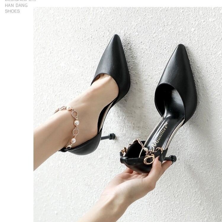 2025 High heels heeled sandals women's shallow toe pointed toe thick heel women's sandals slippers slides