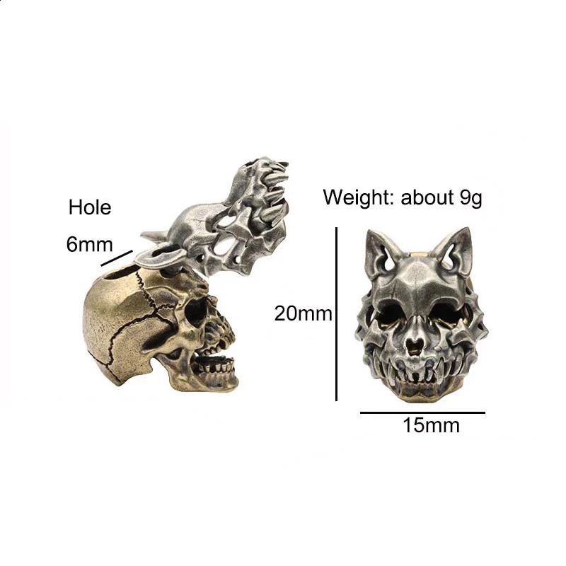 Openable Wolf Face Mask Skeleton Head Brass Knife Beads Outdoor EDC DIY Paracord Woven Lanyard Pendants Accessories Punk Charms 250213