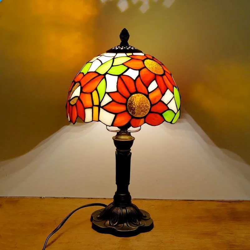 Retro Stained Glass Table Lamp E27 Colorful Art Lampshade Mediterranean Style Baroque Table Light Bedroom Bedside Decor Lighting Z250220