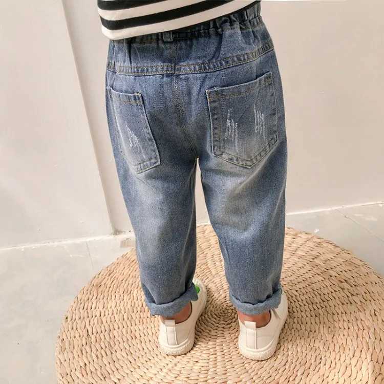 2022 Spring Autumn Girls Boys Casual Hole Jeans Pants Baby Kids Children Denim Trousers Z250220