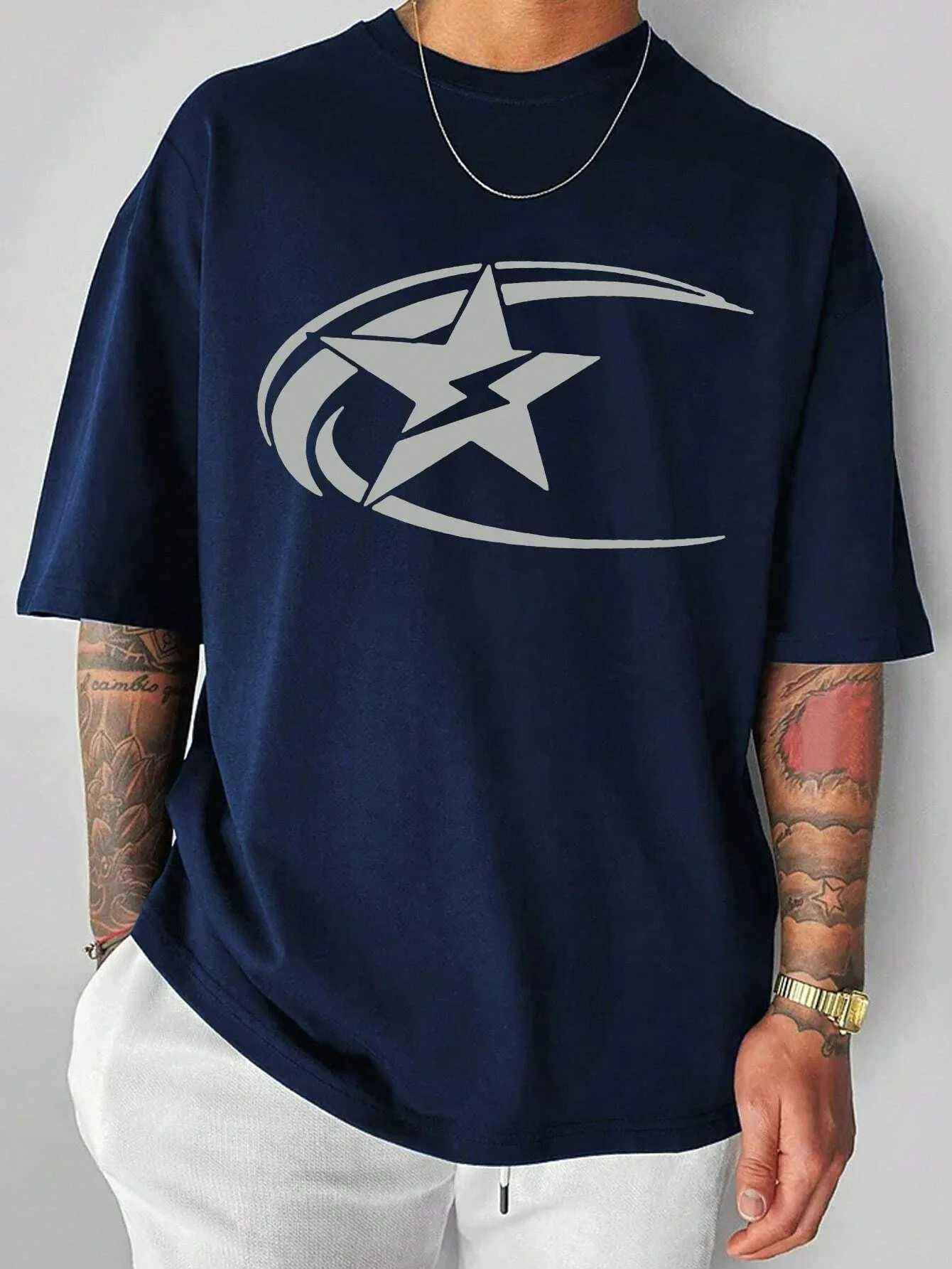 New Mens Star Print Short Sleeve T-Shirt Summer Men Women Clothing Fashion Tops Tees Casual Solid Color Y2K Streetwear Tops W250220