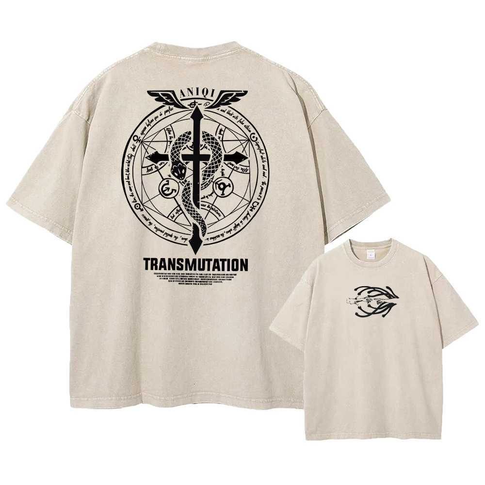 Men's T-Shirts All metal alchemist acid T-shirt mens print retro Harajuku style street wear performance short sleeved top unisex z250221