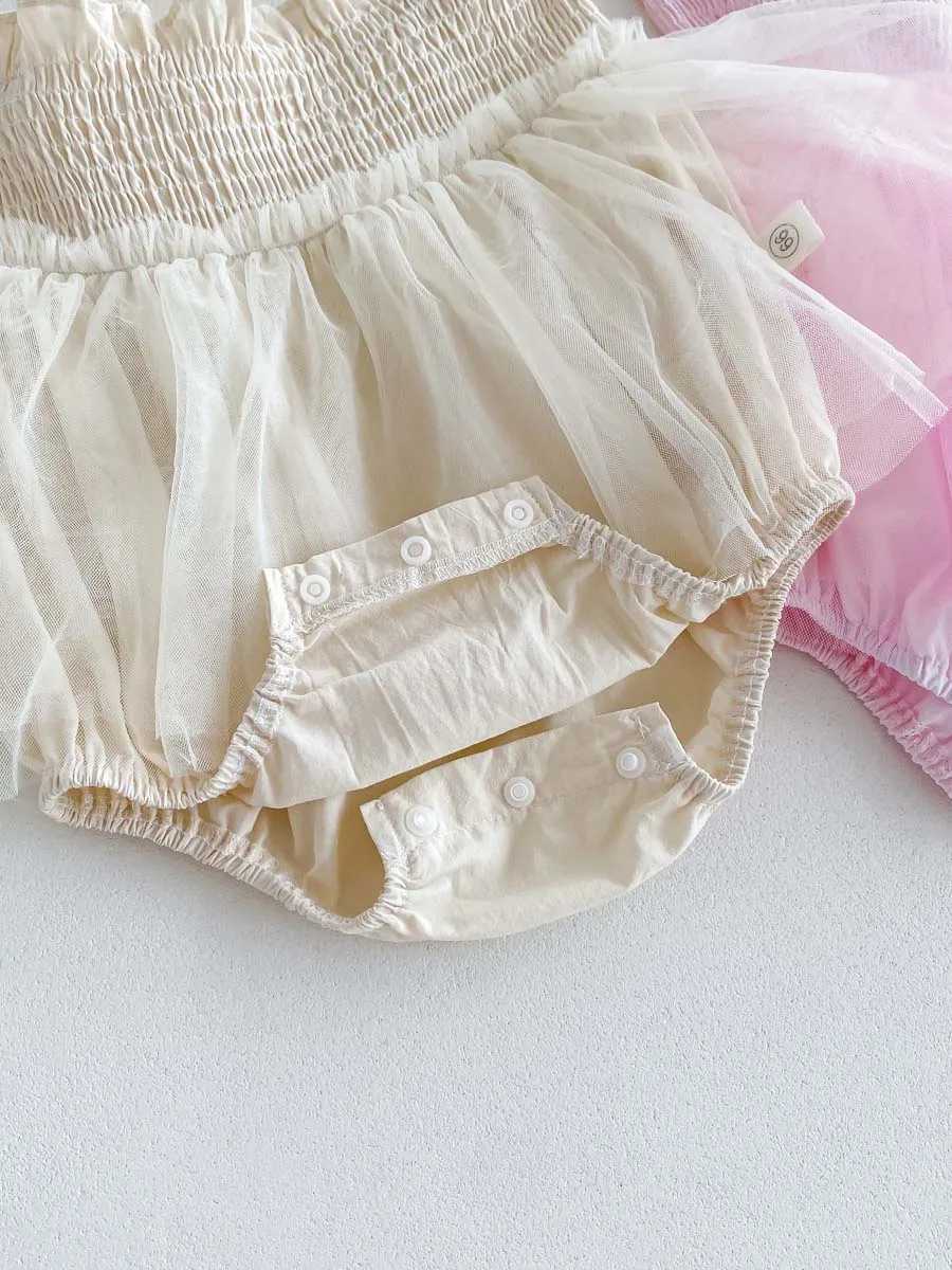 Baby Romper Dress Sleeveless Braces Bodysuit Pink Mesh Princesses Romper Dress 0-2 Years Old X250220
