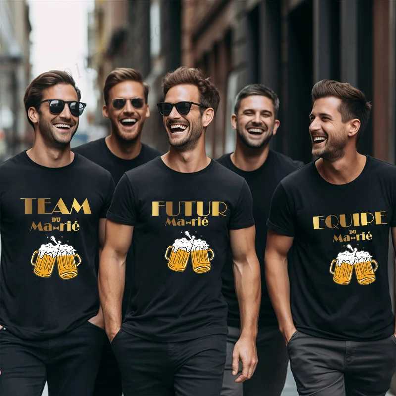 French Beer Graphic Wedding Tops Evg Team Future Groom Man Oversized Clothing Best Man Tees Boyfriend Bachelor Party T-shirt W250220