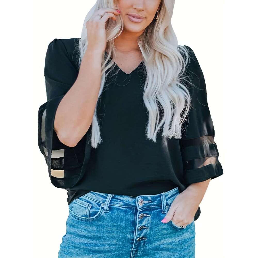 New Women Plus Size Summer Loose V Neck Ladies Mesh Ing Casual Holiday Blouse Shirt Female Blusas Tunic Shirts Tops