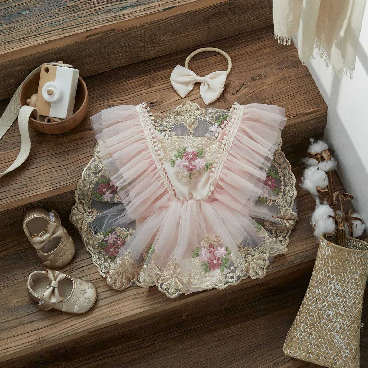 ma baby 0-24M Baby Girl Romper Newborn Infant Jumpsuit Princess Floral Embroidery Tulle Outfits Birthday Party Clothing X250220