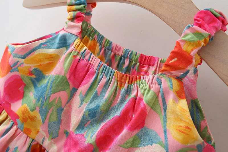 2 baby girls summer new dress sweet and cute floral skirt 0-4 years old Girls Casual and Fashionable Sleeveless Dress X250220