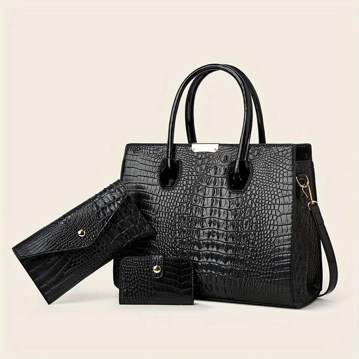 3PC+Womens Tote Handbag Set Classic Large Capacity Crocodile Pattern Shaped Single Shoulder Crossbody Bag Womens Handbag Walle Z250220