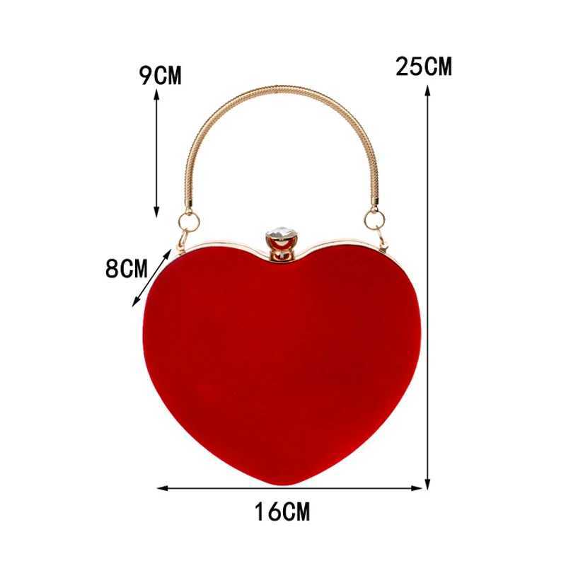 Red Heart Design Women Clutch Small Diamonds Golden Velvet Evening Bags Party Wedding Handbags Purse For Female Z250220