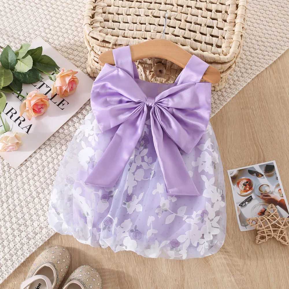 Summer Baby Dress Fashion Flower Printed Gauze Princess Dress Lovely Big Bow Toddler Girl Dress X250220