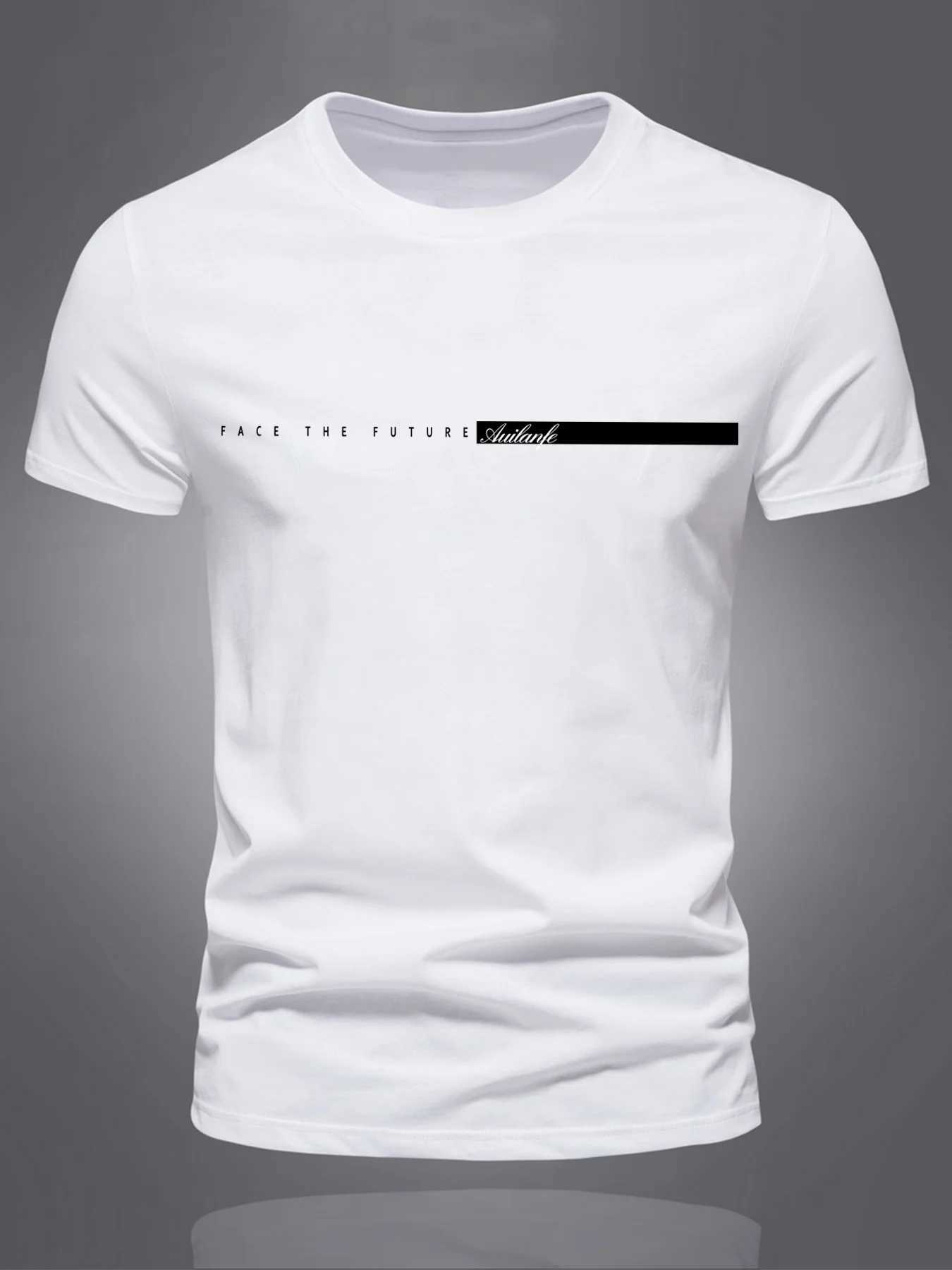 Summer mens 00% pure cotton casual sports loose oversized simple letter pattern printed round neck short sleeved T-shirt top W250220