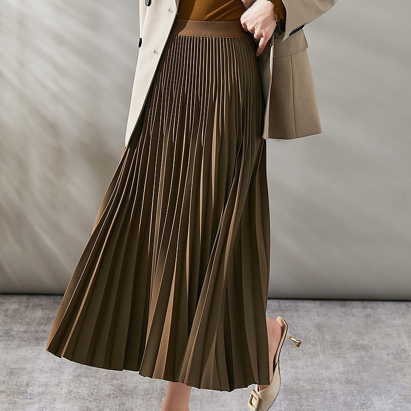 X3300 Winter pleated skirt women's skirt mid-length commuter A-line skirt design niche high waist drape umbrella skirt
