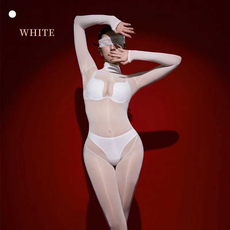 Full Body Stockings Seamless Jumpsuits Women Oil Shiny Glossy Onesie Open Crotch Pantyhose Sex Erotic Lingerie Smooth BodysuitXJ250220