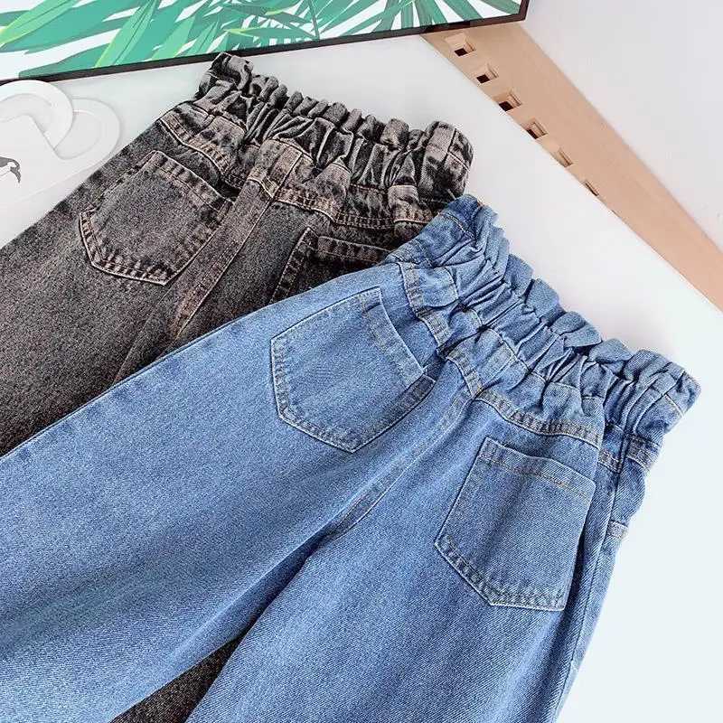 Girls wide leg pants autumn baby fashion European American straight leg pants high waisted jeans Trousers childrens clothing 2-13 Z250220