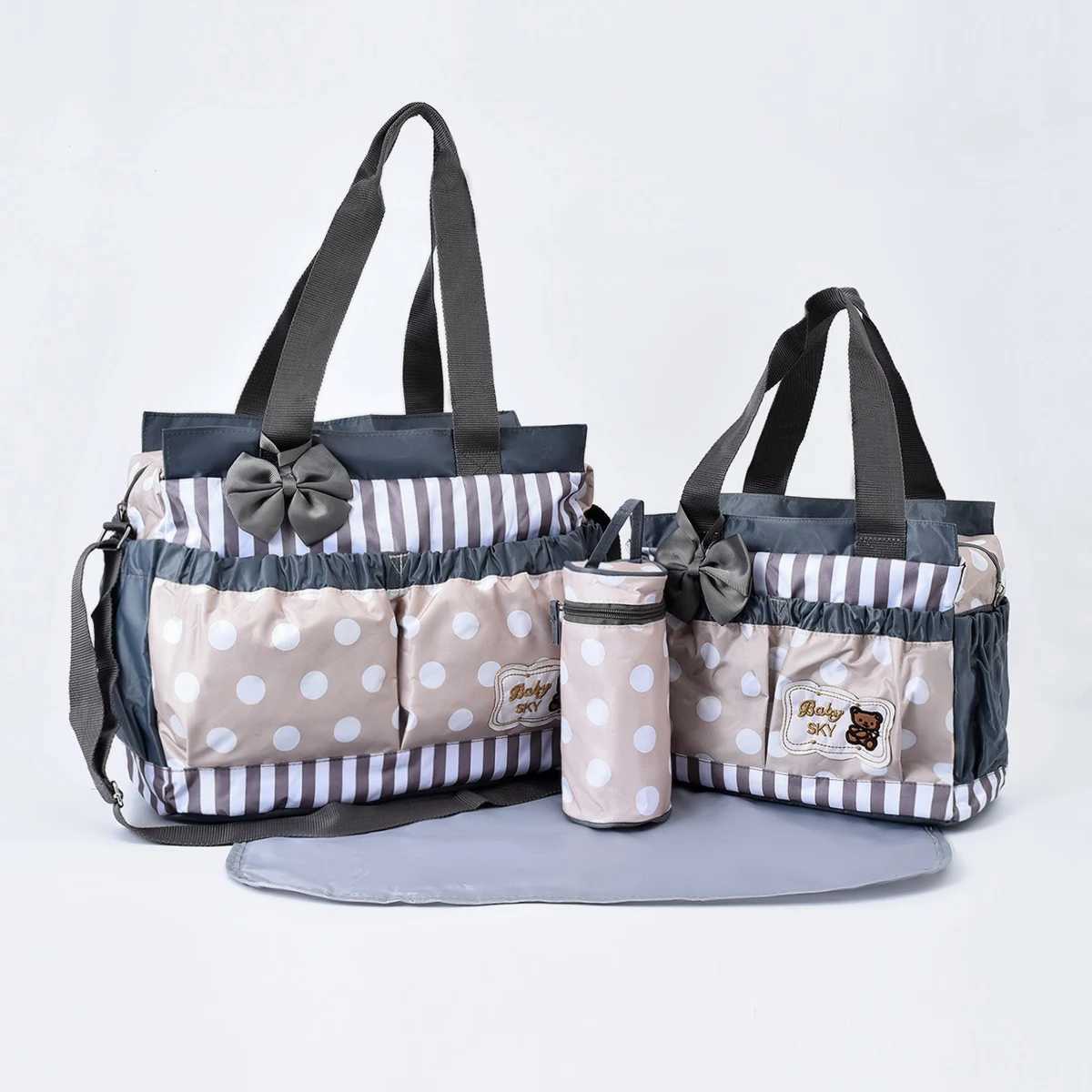 Fashion Mommy Bag Four Piece Duffel Bag Printed Dot Multifunctional Large Capacity Bow Tie One Shoulder Mommy Bag Oblique Stradd X250220
