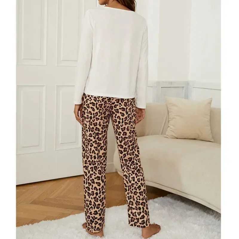Aututmn Winter Leopard Print Pajamas for Women Heart Pattern Long Sve Pijamas Milk Silk O-neck Homewear Girls SpwearXJ250220