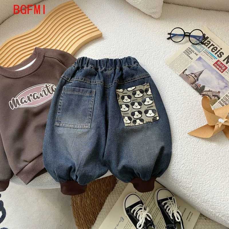 1-10 Y Childrens Velvet Jeans 2024 Korean Kids Autumn/Winter Plush Casual Baby Boys Pants Kids Boys Soft Thick Denirsm Trousers Z250220