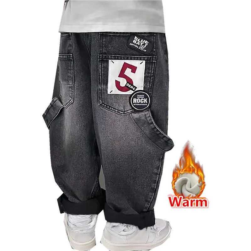 Cool and smooth boys winter street jeans wool lining childrens thick Corduroy denim pants street clothing childrens fashionable hot pants Z250220