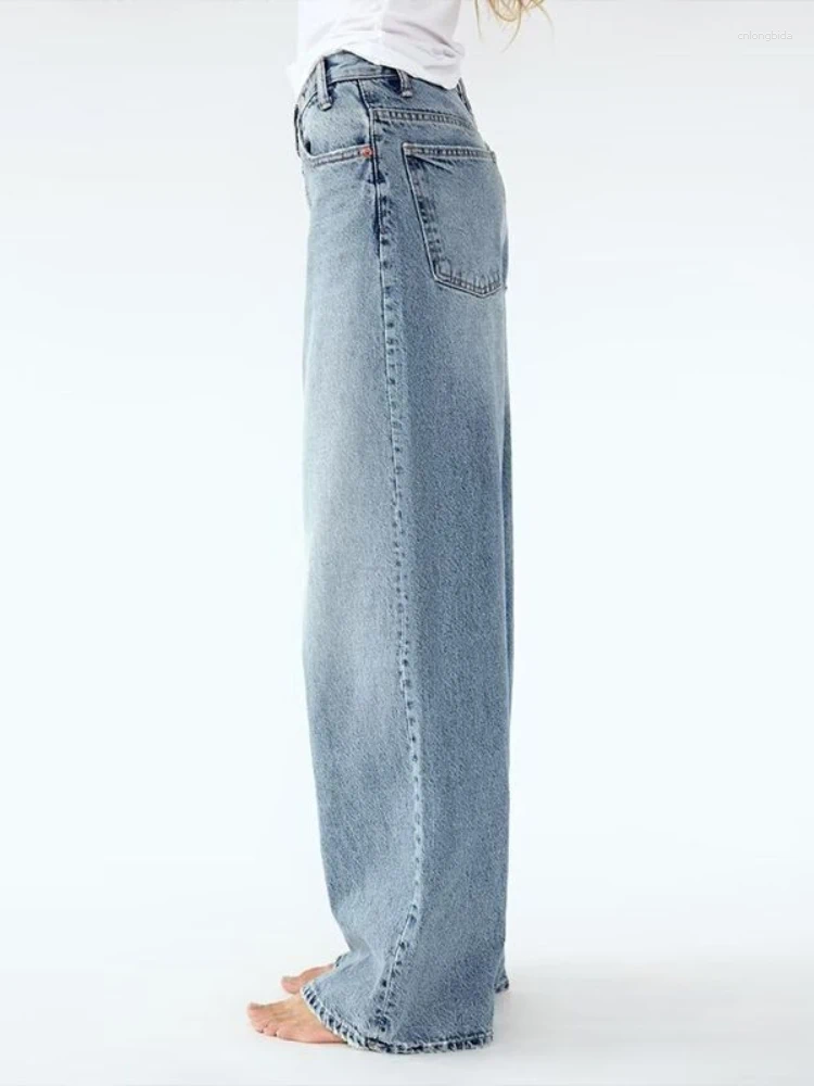 Womens Jeans HOUZHOU Women Wide Leg Vintage Irregular Washed Denim Trousers Aesthetic Baggy Straight Asymmetrical High Waist
