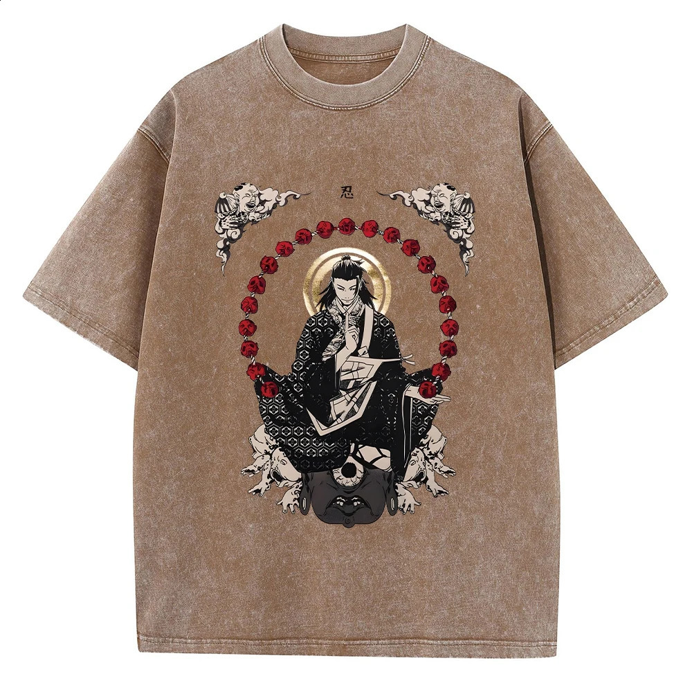 Anime Jujutsu T Shirt Vintage Washed Geto Suguru Tshirts Men Retro Streetwear Short Sleeve Manga Oversized Acid Tops Tees 250213