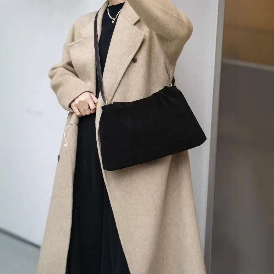 FIRMRANCH Retro Elegant Fashion Versatile Matte Suede Leather Fold Design Women's Single Shoulder Underarm Bag Diagonal Purse