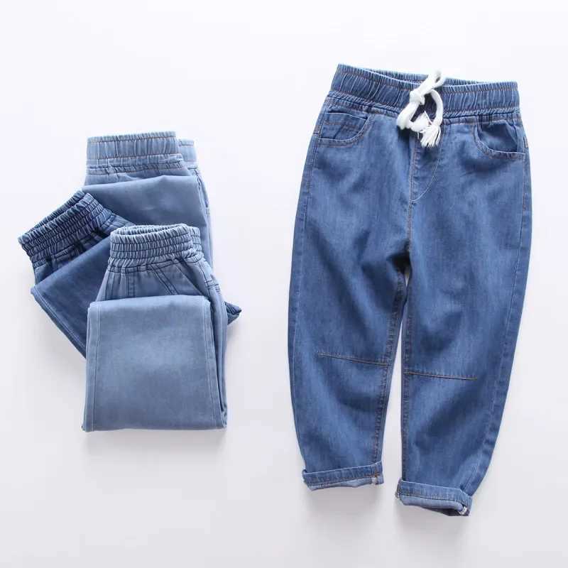 100% Cotton Comfortable Childrens Jeans 2024 Spring New Boys And Girls Thin Elastic Waist Casual Loose Jeans Baby Pants Z250220