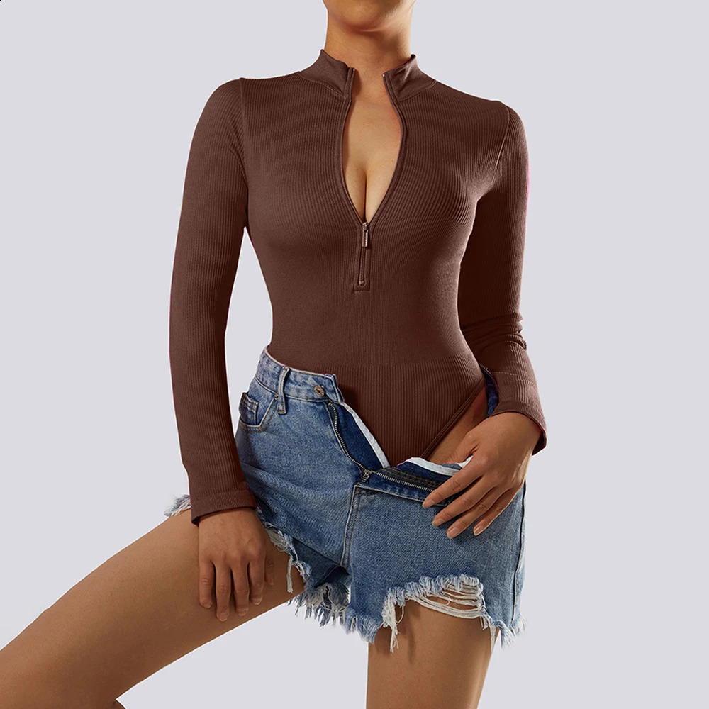 Bodycon Bodysuit Women Jumpsuit Clothing Fashion Streetwear Outfits Romper Playsuits Long Sleeve Autumn Winter Zipper Jumpsuit 250220