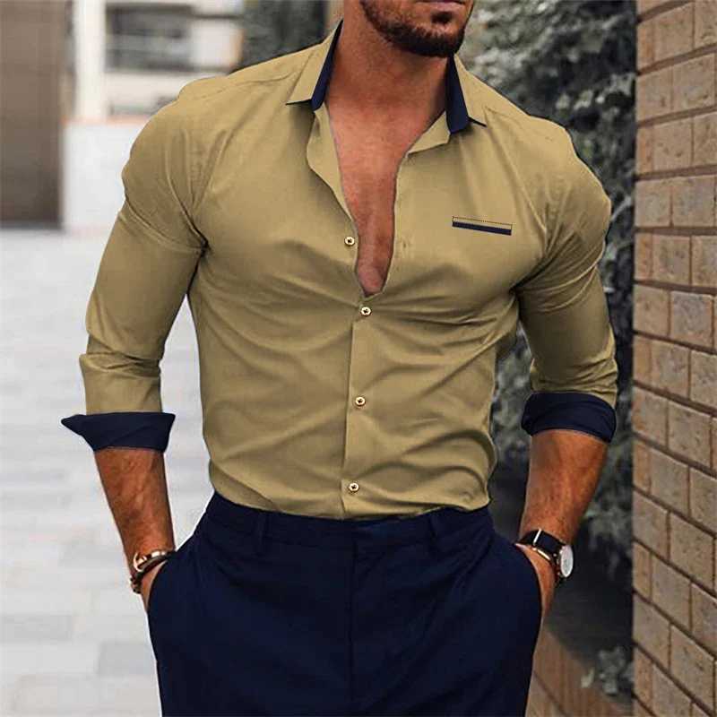 Mens shirt suit tribal print flag lapel black and white gray outdoor long sLeeved button up clothing designer casual soft W250220