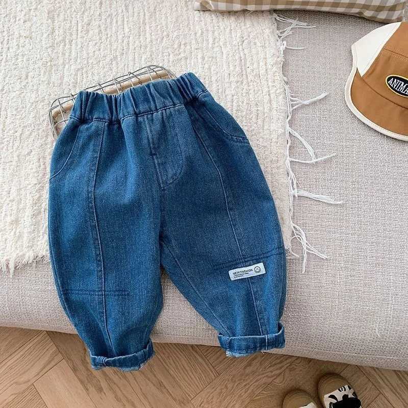 New Spring Autumn Baby Boy Denim Pants Cotton Stickers Baby Boy Jeans Loose Elastic Waist Little Boys Trousers Z250220