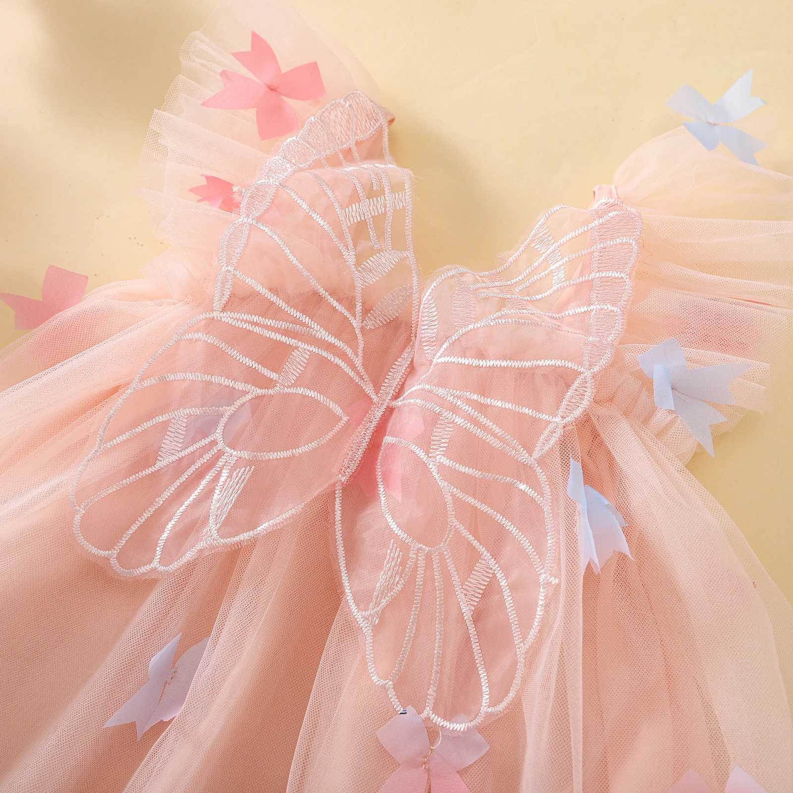 MISOWMNJOY Summer Chiffon Baby Girls Dresses Princess Ruffle Sleeveless Butterfly Bow Tulle Dress Toddler Party Dress with Wings X250220