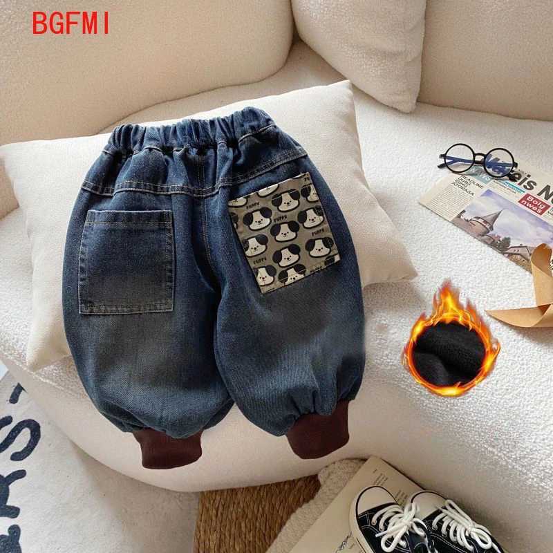 1-10 Y Childrens Velvet Jeans 2024 Korean Kids Autumn/Winter Plush Casual Baby Boys Pants Kids Boys Soft Thick Denirsm Trousers Z250220