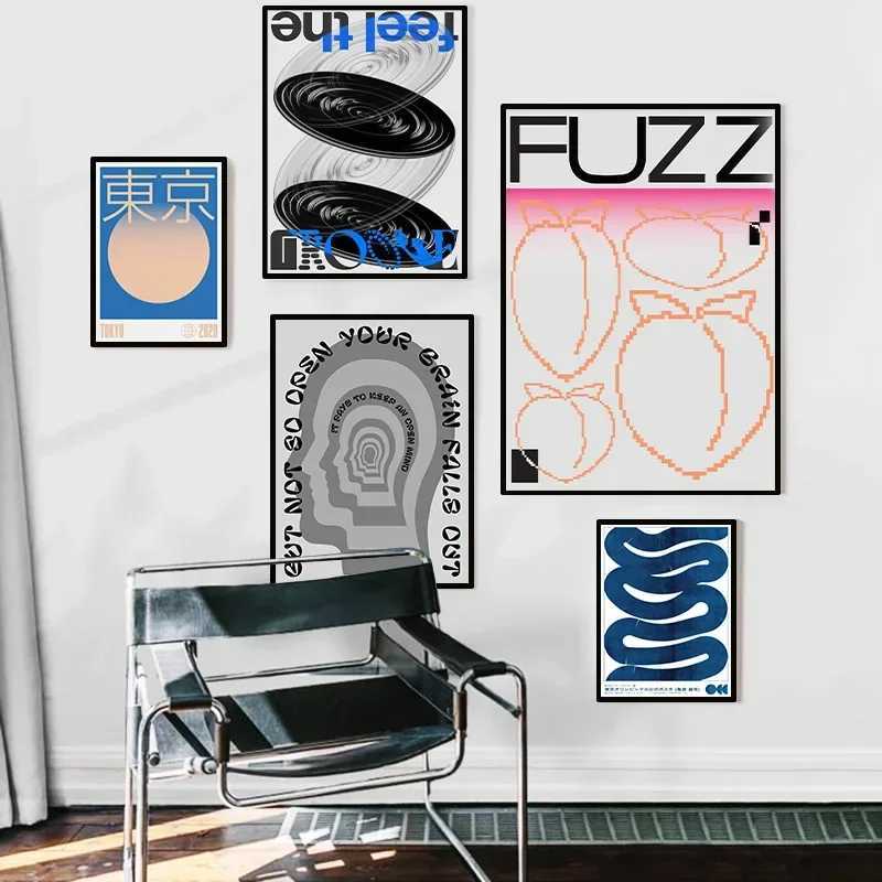 Vintage Japanese Tokyo Wall Art Print Posters Abstract Grey Brain Wave Canvas Painting for Modern Living Room Home DecorationT250221