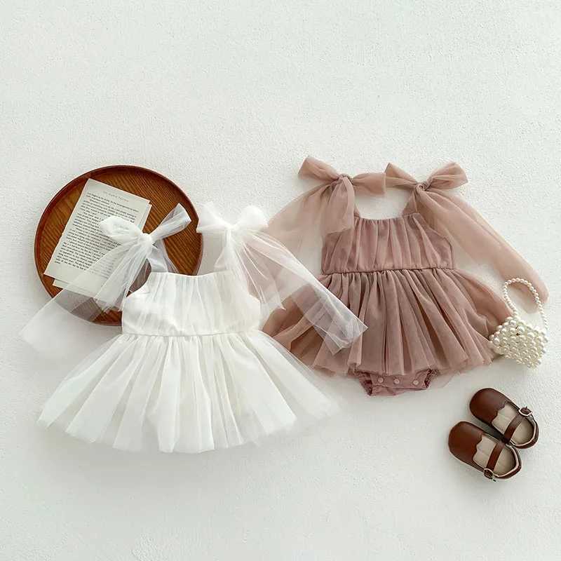 2024 Summer New Sleeveless Lace Bodysuit Infant Baby Girl Party Mesh Dress Infant Girls Princess Dress Jumpsuit X250220