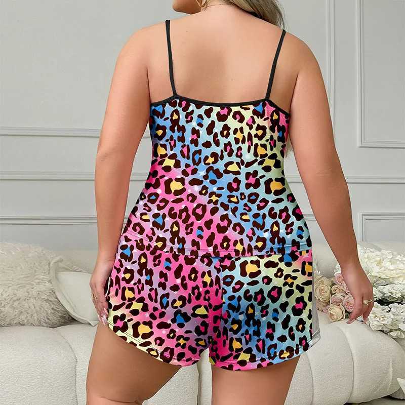 Plus Size Womens Pajamas Set Sveless O Neck Top Elastic Waist Shorts Fe 2 Pieces Spwear Nightwear Rainbow HomewearXJ250220