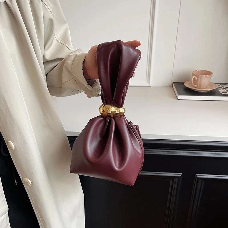 n Mini PU Leather Dumpling Niche Clutch Bags for Women Fashion Knotted Female Retro Shoulder Bag Wrist Handbags and Purses 250213