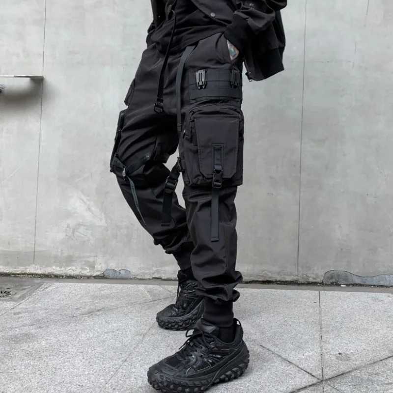 Multi-pockets Ribbons Bandage Tactical Techwear Cargo Pants Mens Harajuku Punk Hip Hop Joggers Pantalons Casual StreetwearT250220