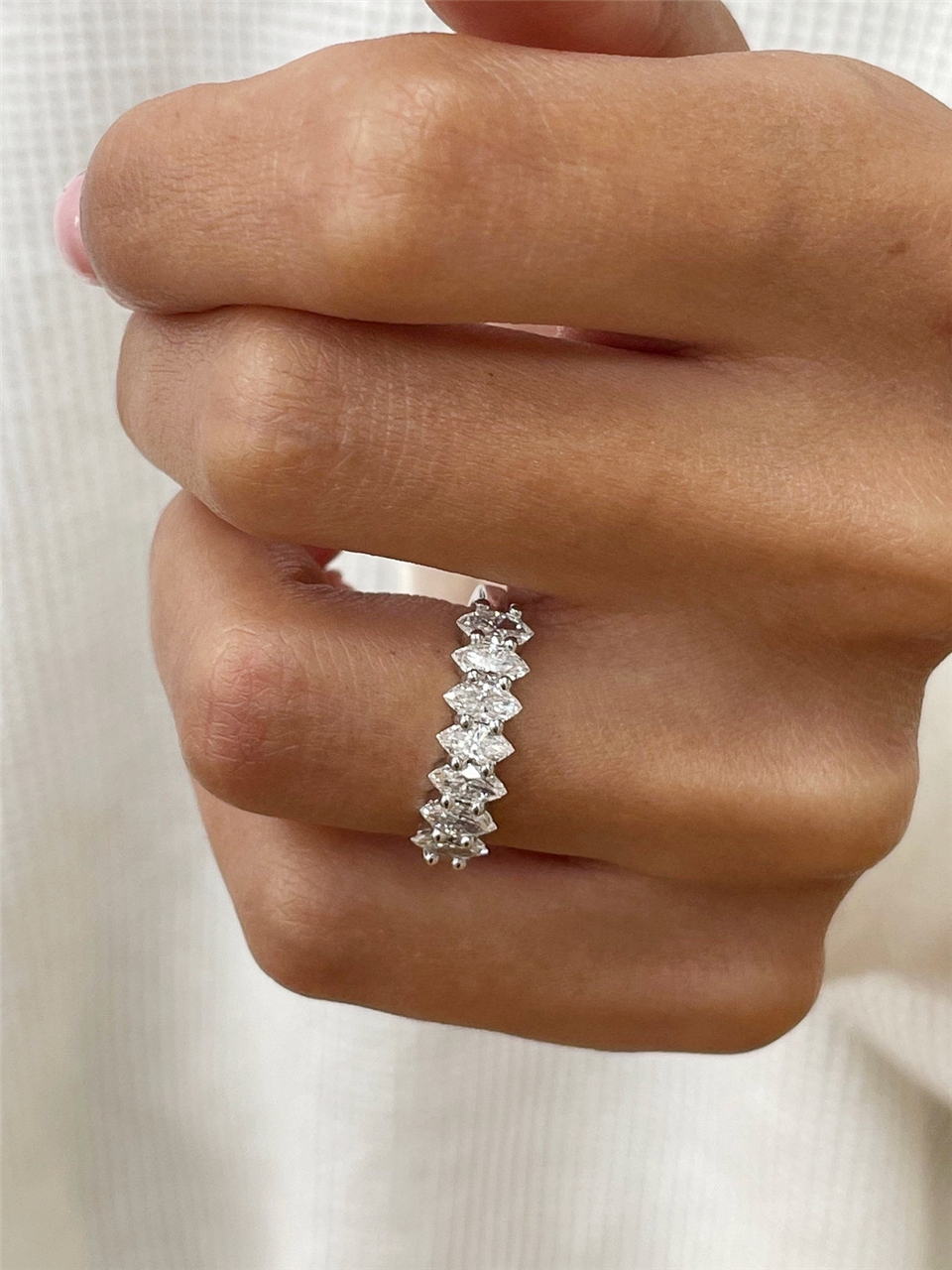 Jewelry 18K White Sold Real Gold 7 Marquise Channel Setting Eternity Ring 1.2CT Lab Diamond Wedding Rings For Women Bridal