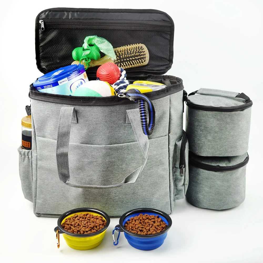 Dog Travel Bowls Bags Dog travel bag pet travel camping set with 2 food storage containers 2x small dog feeding foldable water bowls dog accessories H