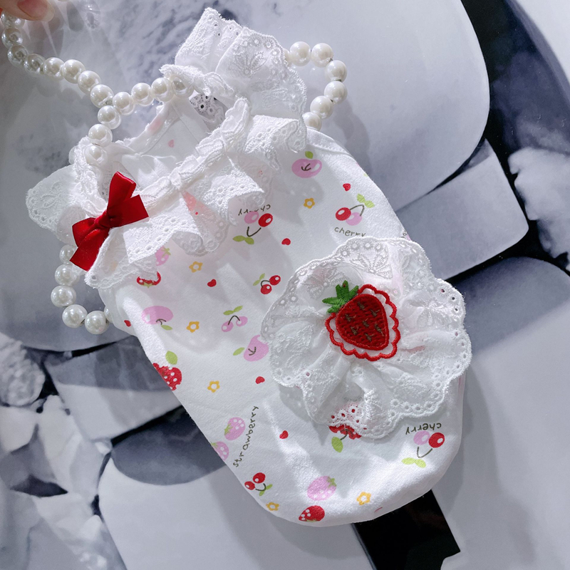Summer Cat Dog Dresses with Cute Strawberry Decoration Lightweight and Cool Pure Cotton Dog Home Clothing Perfect for Chihuahua, Teddy and Small Breed