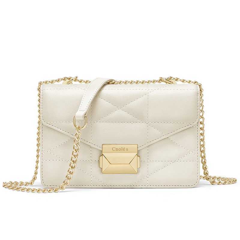 Leather Shoulder Bag for Women Crossbody Bag with metal strap White Color Z250220