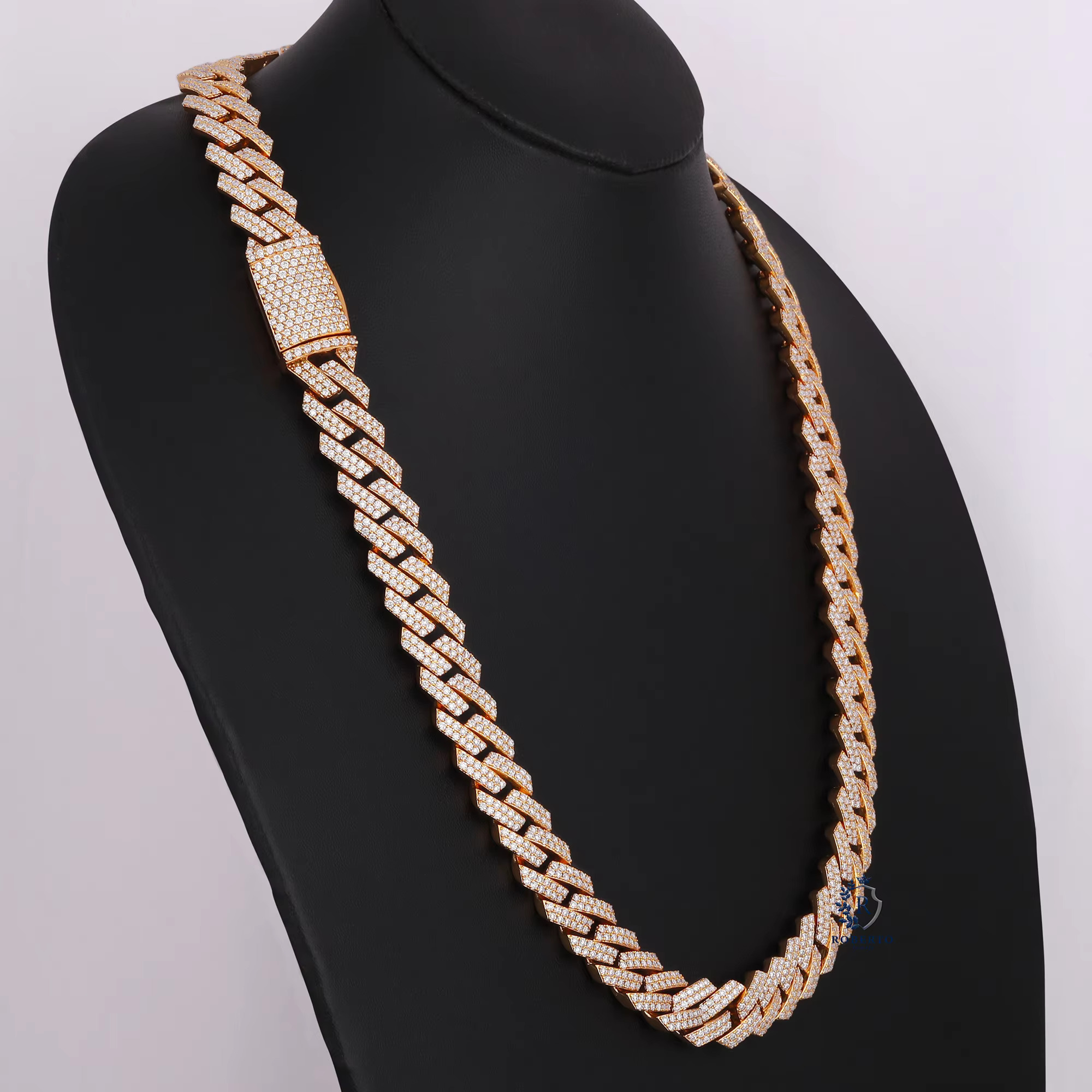 High-end Moissanite Hip Hop 12MM Rose Gold Full Set for Men Sier Necklace Cuban k Chain