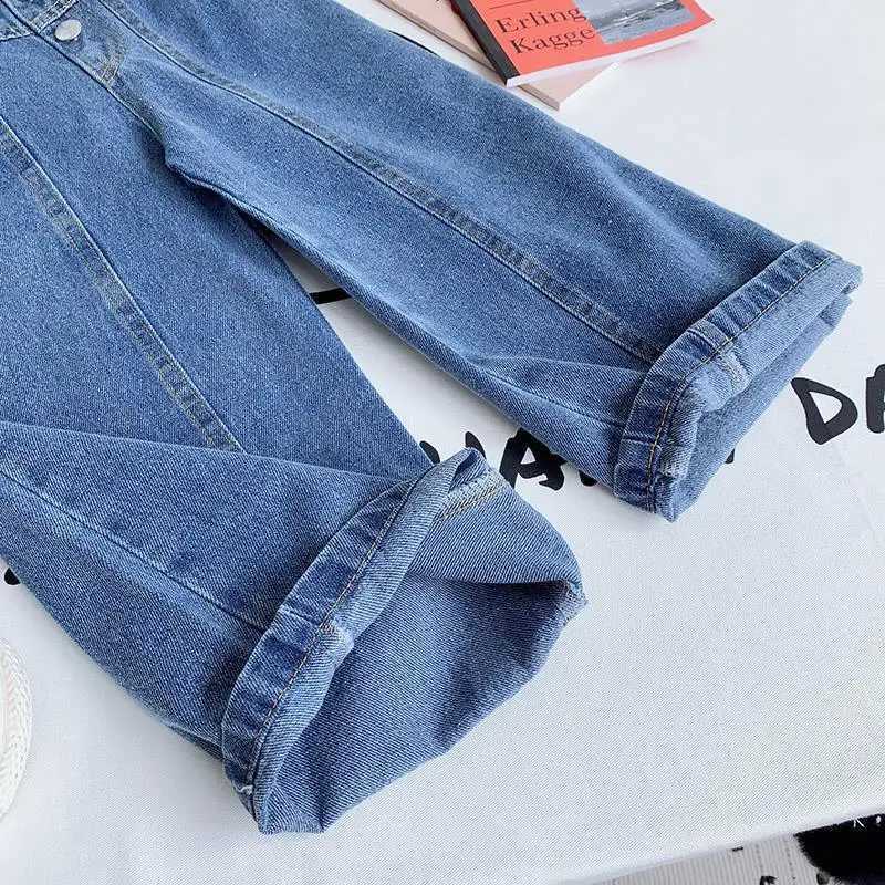Girls wide leg pants autumn baby fashion European American straight leg pants high waisted jeans Trousers childrens clothing 2-13 Z250220