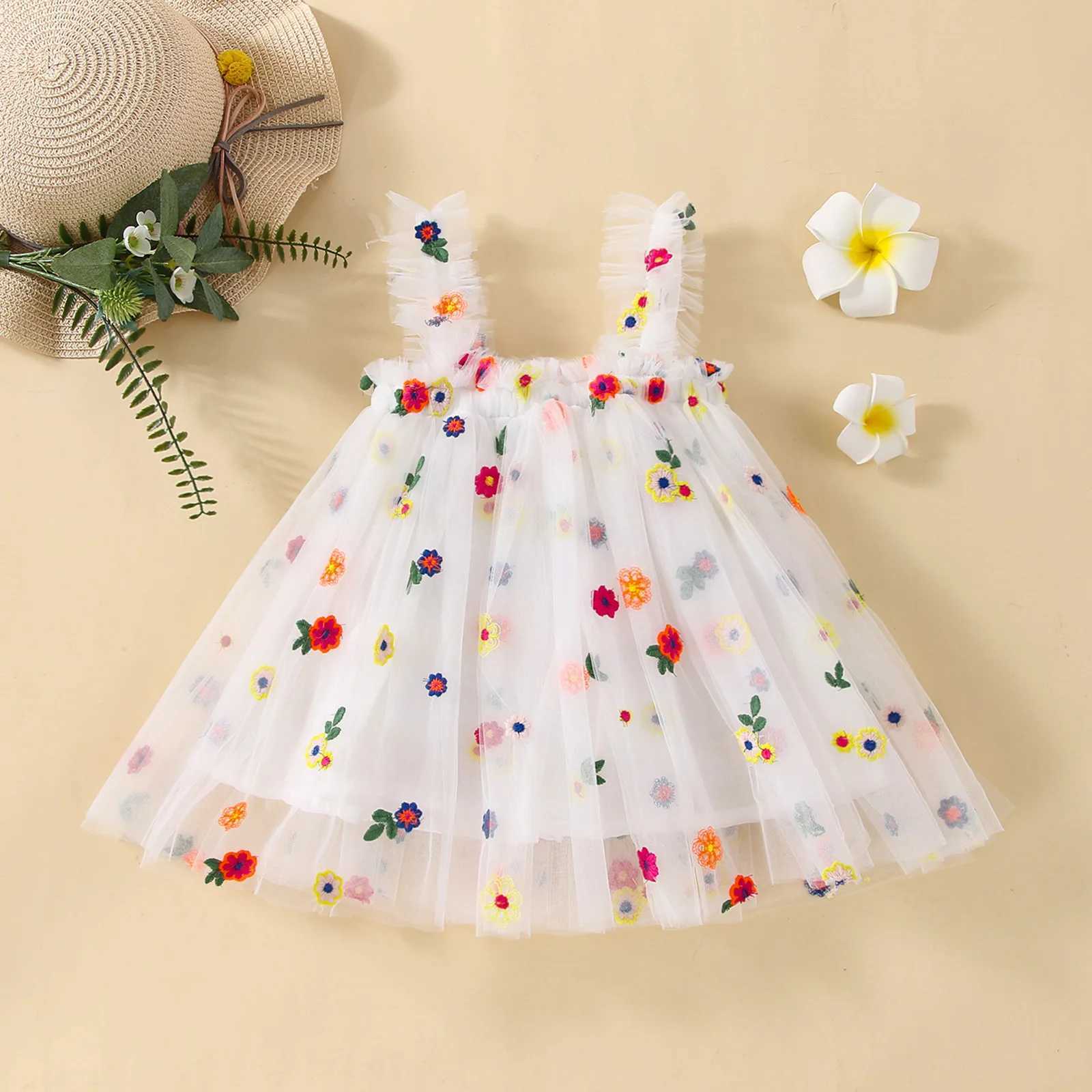 2024 New Baby Girl Clothing Multi color Embroidered Flower Network Card Mysore Cute Baby Girl Dress Party Princess Fluffy Dress X250220