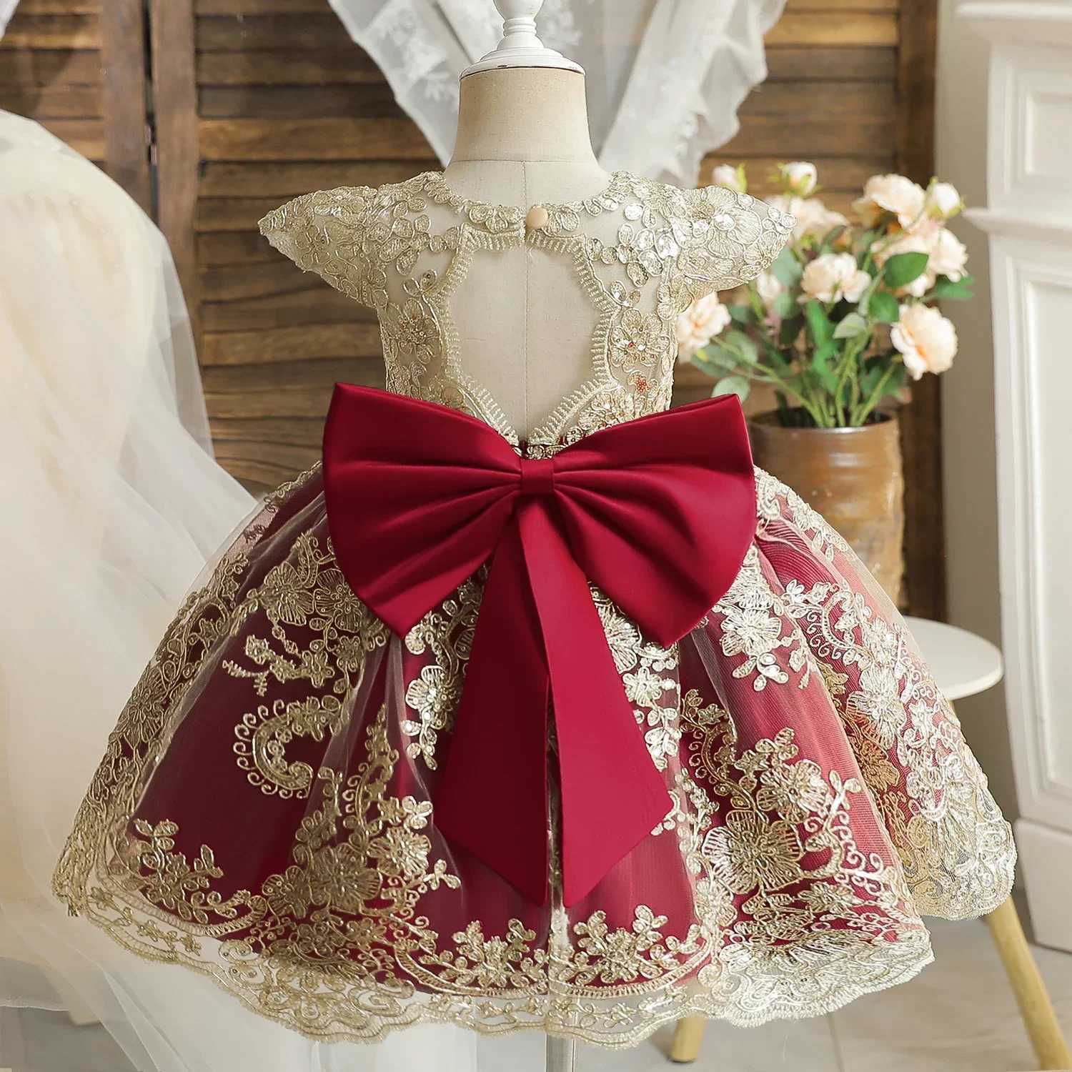 Toddler Baby Girls Lace Dress Elegant Embroidery Flower Princess Dresses for 1-5 Years Newborn Infant Green Christmas Costumes X250220